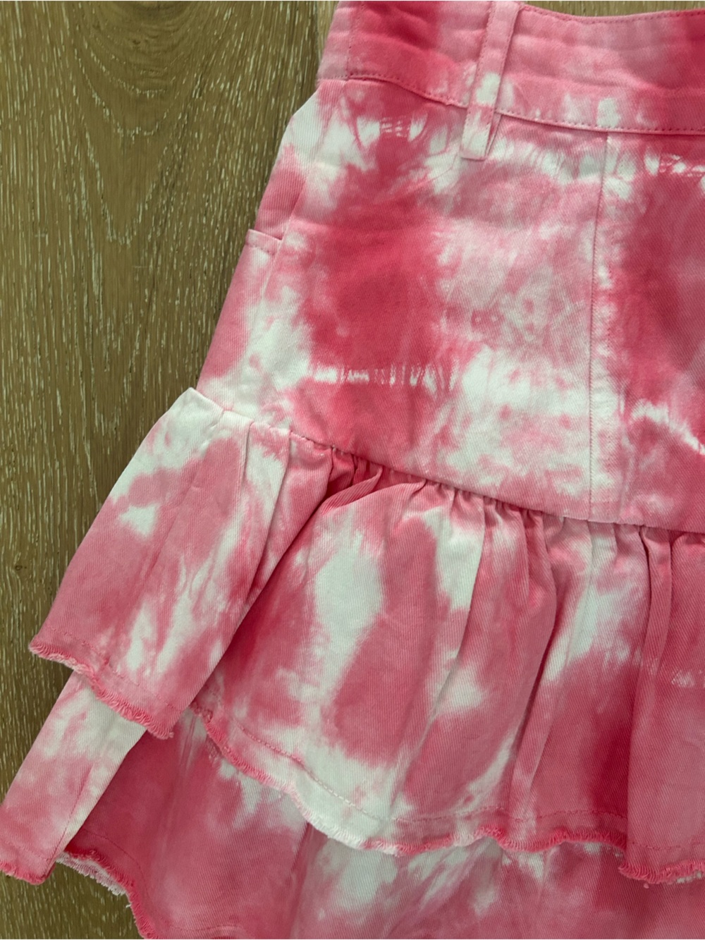 LoveShackFancy Coral Pink Tie-Dye Ruffle Mini Skirt - Picture 10 of 10